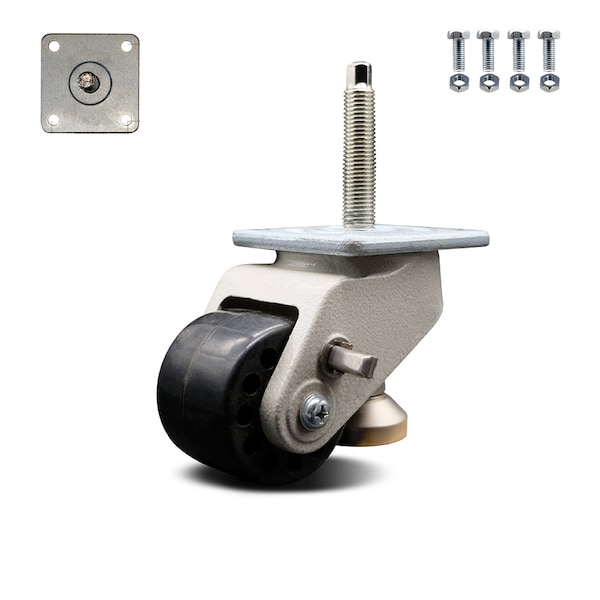 Nylon Swvl Top Plate Light Duty Floor Leveling Caster w/2.8" Diameter BLK Wheel